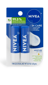NIVEA Moisture Lip Care, Hydrating Lip Balm with Shea Butter, 0.17 oz Stick, Pack of 2